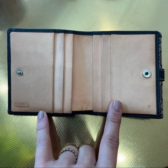 Coach Black and Gray bi gold Card Wallet with Silver Hardware and coin pouch - Picture 4 of 6